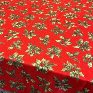 Two Vintage Red Holly Print Tablecloths x2